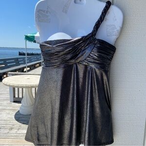 NWT BCBGeneration top is a one-strap bandeau number in metallic pewter. Sexy!